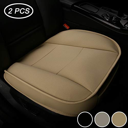 LUOLLOVE Fundas Coche Asientos Universales, Interior Coche Fundas Asientos Coche Delantero Súper Suave Cómodo,Protectors Asientos Coche de Cuero de la PU (2 Piezas Beige)