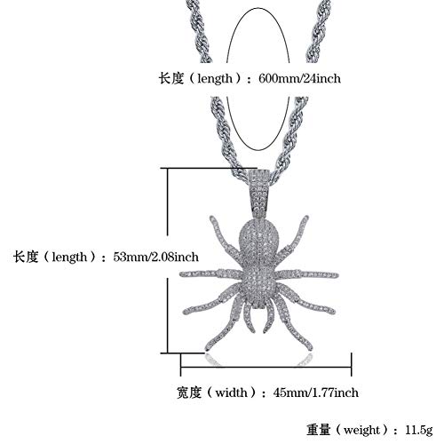 LUOSI Collar For Hombre Araña De La Manera Helado Colgante del Regalo del Oro Color De La Plata del Encanto De Bling Cadenas De Joyería Collares (Color : 30 Inch, Main Stone Color : Franco Chain)