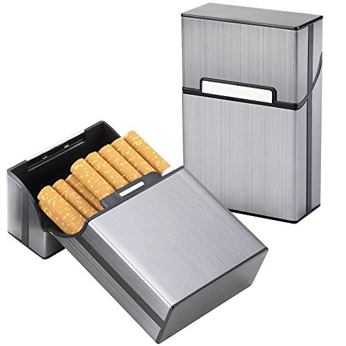 LUWANZ 2X Caja de Cigarrillo, Cigarette Case de la aleación de Aluminio con el Color Gris, Funda de Aluminio con la Cerradura magnética para 20 Cigarrillos (No Incluye Cigarrillos)