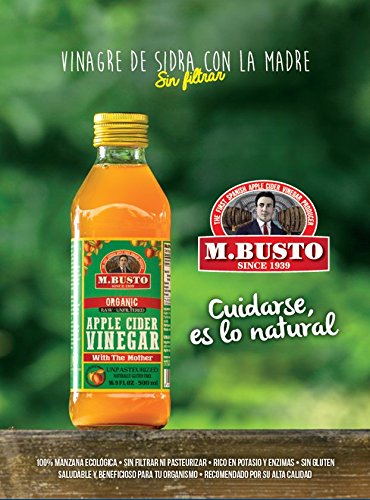 M Busto Vinagre de Sidra Ecológico Con la Madre Sin Pasteurizar Sin Filtrar Sin Gluten (2 x 500 ml)