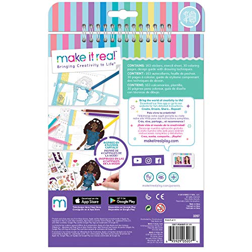 Make It Real – Fashion Design Sketchbook: City Style - Inspirational Fashion Design Coloring Book for Girls - Includes Sketchbook, Stencils, Stickers, and Fashion Design Guide