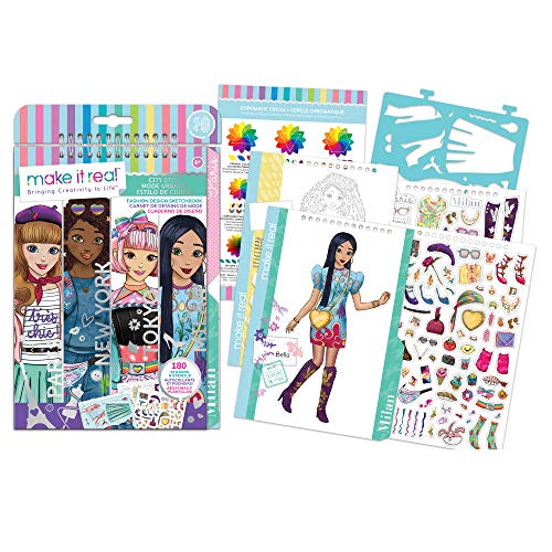 Make It Real – Fashion Design Sketchbook: City Style - Inspirational Fashion Design Coloring Book for Girls - Includes Sketchbook, Stencils, Stickers, and Fashion Design Guide