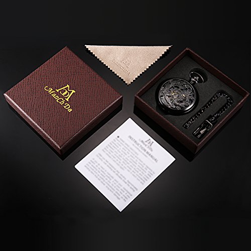 ManChDa Antiguo Negro Hunter Números Romanos Dragon y Phoenix/Reno Patrón Hueco Mecánico Reloj de Bolsillo + Caja de Regalo (1.Black, HBH065)