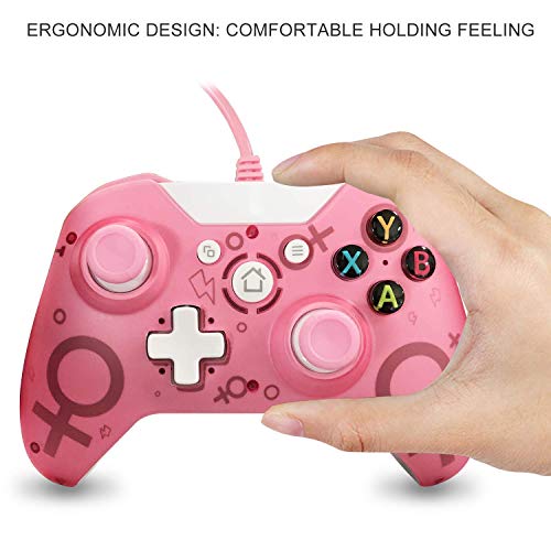 Mando Xbox One, Xbox One S, One X, Xbox One Elite Controlador cableado Compatible con Windows PC 7/8/10, Xbox One Controller Soporte y Controles de Audio (Pink)