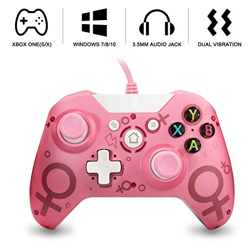 Mando Xbox One, Xbox One S, One X, Xbox One Elite Controlador cableado Compatible con Windows PC 7/8/10, Xbox One Controller Soporte y Controles de Audio (Pink)