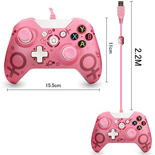 Mando Xbox One, Xbox One S, One X, Xbox One Elite Controlador cableado Compatible con Windows PC 7/8/10, Xbox One Controller Soporte y Controles de Audio (Pink)