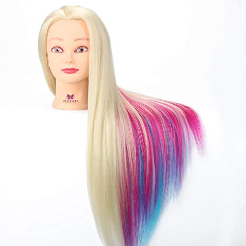 Maniquíes de aprendizaje, Neverland Beauty 26 "100% fibra sintética Peluquería Entrenamiento Cabeza Maniquí Muñeca multicolor con prenda Practica Maniquí + Juego de accesorios de trenza