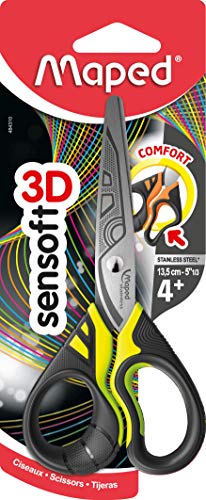 Maped Sensoft Fluo 484310, Tijeras con Asas Flexibles, Asimétrico, surtido: colores aleatorios