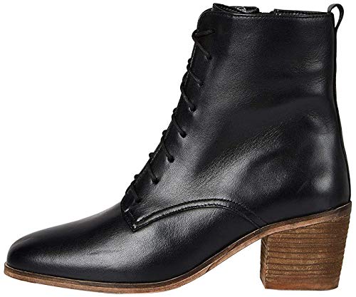 Marca Amazon - find. Block Heel Lace Up Leather Botines, Negro Black, 38 EU