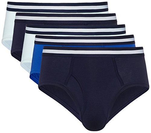 Marca Amazon - find. Slip para Hombre Y-Front, Pack de 5, Negro (Navy X2, Wash Blue X2, Royal X1), M, Label: M