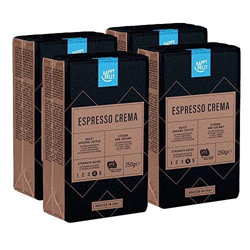 Marca Amazon - Happy Belly Café molido "Espresso Crema" (4 x 250g)