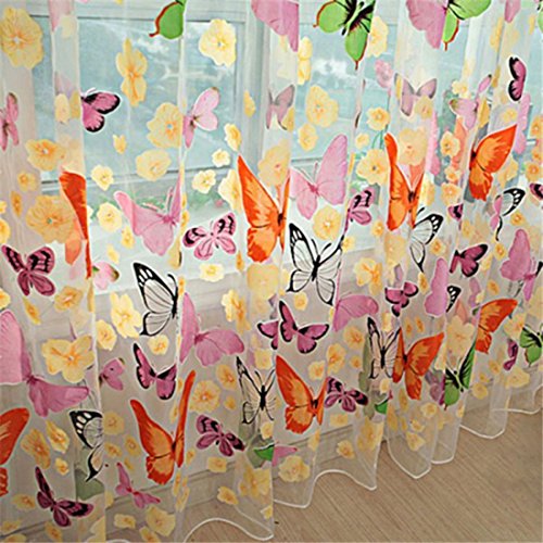 Mariposa floral cortinas Visillos gasa de Tulle de la cortina de ventana 100x200