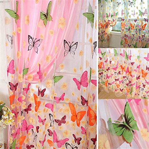 Mariposa floral cortinas Visillos gasa de Tulle de la cortina de ventana 100x200