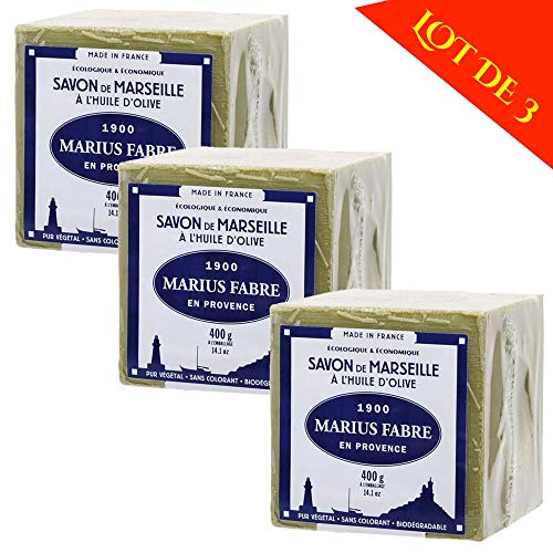 Marius Fabre – Jabón de Marsella al aceite de oliva, pastilla de 400 g –  Juego de 3 pastillas de 400 g