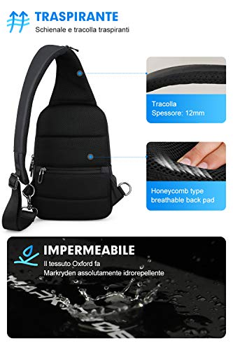 MARK RYDEN Bolso del Bolso del Pecho de la Honda Anti-Theft para los Hombres Bolso del Hombro del Viaje de Crossbody Impermeable Adaptado para 9.7"iPad … (Negro Nuevo)