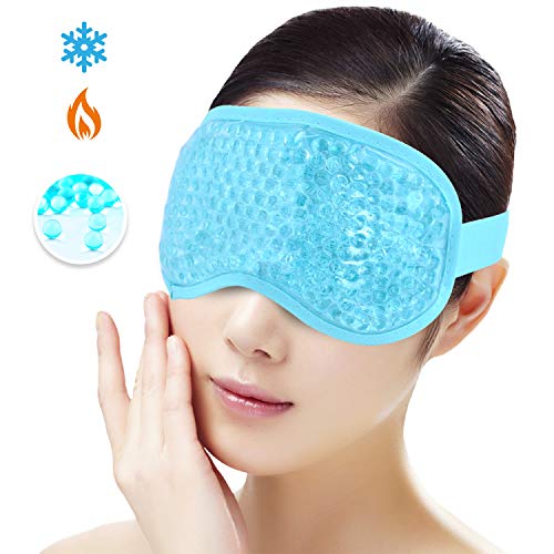 Máscara de ojos hielo para durmiendo,Cuentas de gel Paquete para ojos,Terapia de frío y calor para Círculos oscuros,Ojos secos,Sueño relajante,Migrañas,Dolores de cabeza,Alivio del estrés[Azul]