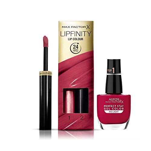 Max Factor Pack Labios y Uñas (Incluye Gloss de Labios Lipfinity Tono 335, Perfect Stay 2 Step Gel Tono 107 12 ml)