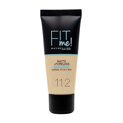 Maybelline New York - Fit Me, Base de Maquillaje Mate Afina Poros, Tono 112 Soft Beige - 30 ml