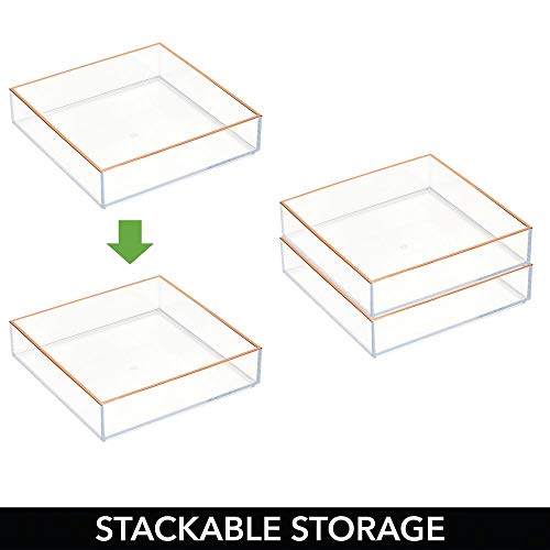 mDesign Organizador de Maquillaje – Útiles Cajas organizadoras para cosméticos, labiales, esmaltes de uñas, etc. – Cajas apilables para baño o Dormitorio – Transparente y Dorado Rojizo