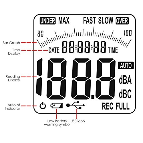 Medidor de nivel de sonido profesional con pantalla de retroiluminación Medición de alta precisión 30dB-130dB (with Data Record Function)