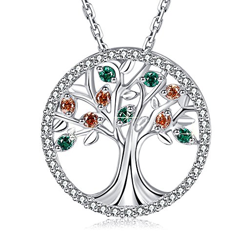 MEGA CREATIVE JEWELRY "Amor de la Familia" Collares Mujer de Árbol de la Vida Cristales Swarovski Colgantes de la Moda 925 Plata Esterlina, Regalo de la Joyería