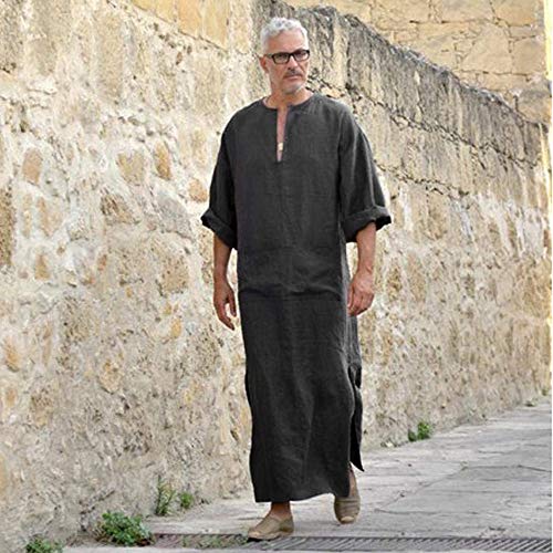 Mens Kaftan étnico, Trajes de los Hombres de una Sola Pieza Floja de Manga Larga de la Vendimia del Vestido Ocasional árabe Vestidos de Bata árabes