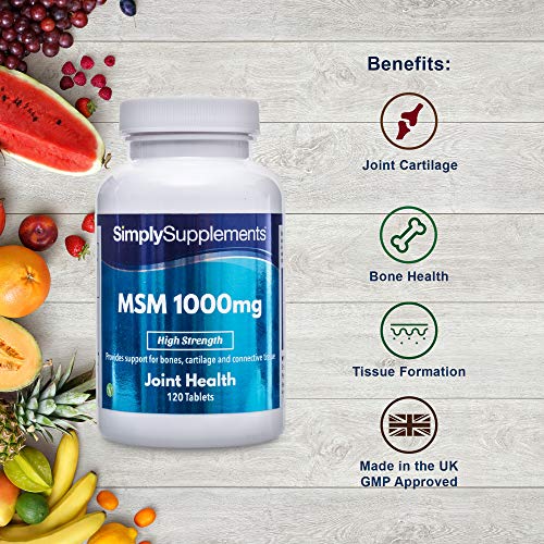 Metilsulfonilmetano MSM 1000 mg - ¡Bote para 2 meses! - Apto para veganos - 120 comprimidos - SimplySupplements