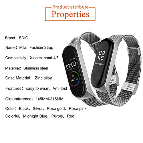 Mi Band 3 Correa de Metal BDIG Pulsera para Xiaomi Mi Band 3 Correa de Acero Inoxidable Agradable (No Host) (Melan Plata)