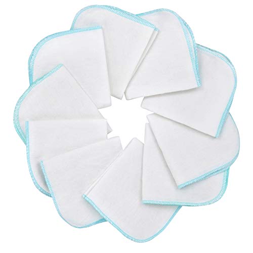 Mias paño de franela bebé - 10 toallas para bebé de franela de molton, blanca-azul, de algodón, libre de sustancias nocivas/muselina para bebé/toallitas cosméticas/paños multiuso