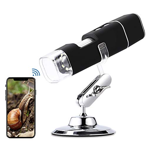 Microscopio Digital WiFi HD 2MP, 1000x Microscopio Inalámbrico 1080P HD con Zoom, Recargable, 8 LED, USB 2.0, Soporte de Metal, Microscopio Endoscopio Camara para iPhone iOS Android iPad Windows Mac