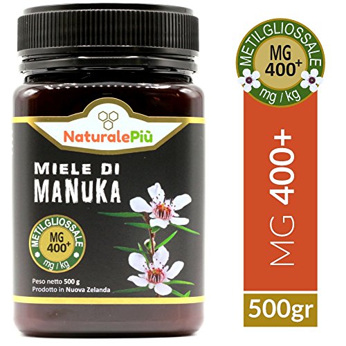 Miel de Manuka 400+ MGO 500g. Producida en Nueva Zelanda, activa y cruda, 100% pura y natural. Metilglioxial probado por laboratorios acreditados. NATURALEPIÙ