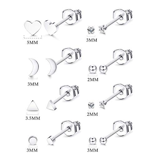 Milacolato Aretes de acero inoxidable minúsculos para mujer para hombre Aretes pequeños sin fin Aretes Set CZ Ball Stud para labio Tragus Cartílago Piercing Jewlry