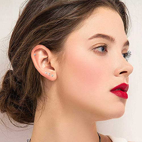 Milacolato Aretes de acero inoxidable minúsculos para mujer para hombre Aretes pequeños sin fin Aretes Set CZ Ball Stud para labio Tragus Cartílago Piercing Jewlry