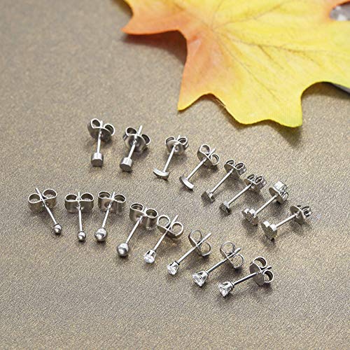 Milacolato Aretes de acero inoxidable minúsculos para mujer para hombre Aretes pequeños sin fin Aretes Set CZ Ball Stud para labio Tragus Cartílago Piercing Jewlry