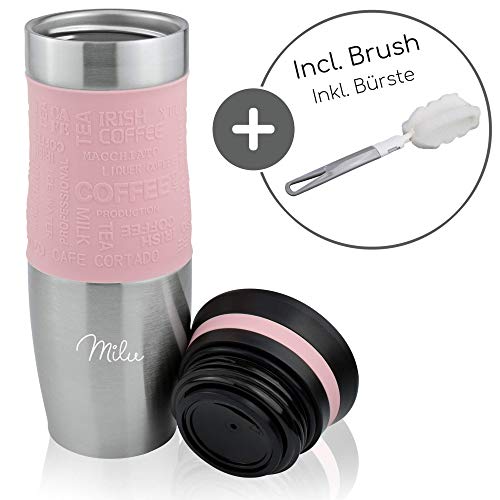 Milu Termo Taza 370ml, 450ml - Vaso Termico de Viaje - Café para Llevar - Taza de Viaje - Taza de acero inoxidable para beber - con aislamiento de doble pared (450ml, Rosa)