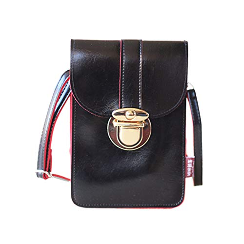 Minasan - Cartera para mujer, pantalla táctil, mini funda para teléfono móvil, con funda de piel transparente, bolso de hombro para mujer, mujer, niña (negro, 12,5 x 19 cm)