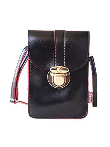 Minasan - Cartera para mujer, pantalla táctil, mini funda para teléfono móvil, con funda de piel transparente, bolso de hombro para mujer, mujer, niña (negro, 12,5 x 19 cm)