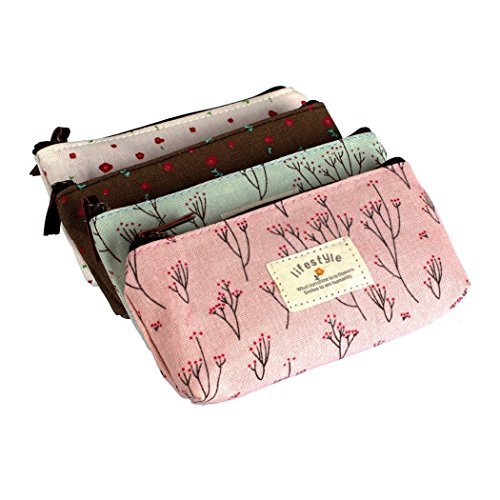 MINGZE 4 piezas caja de lápiz portalápiz,Lona Bolígrafo Estuche de lápices, papelería Bolsos cosméticos Estuche floral fresco