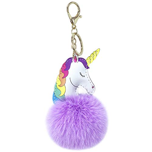 MINTUAN PU Unicorn Hair Ball Keychain Hanging Fashion Lady