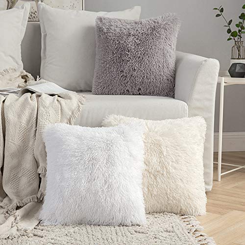 MIULEE Navidad Juego de 2 Cojines Pelo Protectores Faux Fur Throw Funda de cojín Deluxe Home Decorativo Cuadrados y Suaves Cojines PeloPara la Hogar Sofá Cama del 45x45cm Blanco