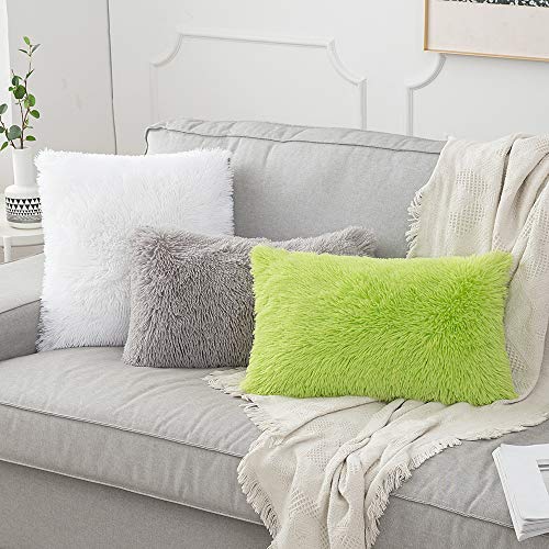 MIULEE Navidad Juego de 2 Cojines Pelo Protectores Faux Fur Throw Funda de cojín Deluxe Home Decorativo Cuadrados y Suaves Cojines PeloPara la Hogar Sofá Cama del 45x45cm Blanco