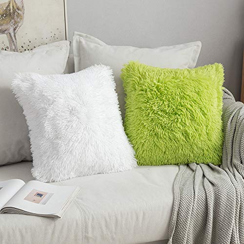 MIULEE Navidad Juego de 2 Cojines Pelo Protectores Faux Fur Throw Funda de cojín Deluxe Home Decorativo Cuadrados y Suaves Cojines PeloPara la Hogar Sofá Cama del 45x45cm Blanco