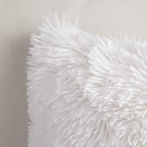 MIULEE Navidad Juego de 2 Cojines Pelo Protectores Faux Fur Throw Funda de cojín Deluxe Home Decorativo Cuadrados y Suaves Cojines PeloPara la Hogar Sofá Cama del 45x45cm Blanco