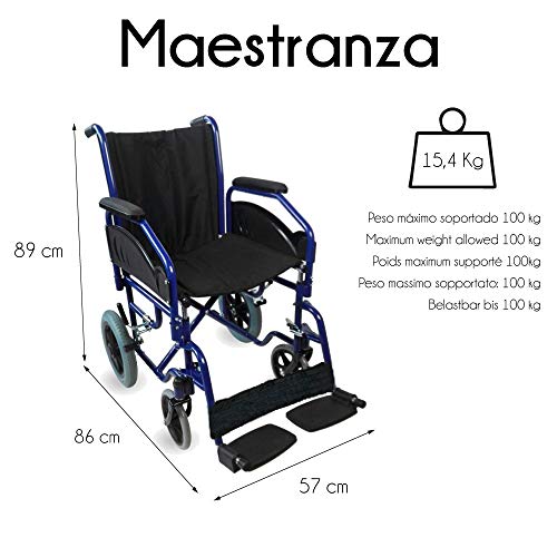 Mobiclinic, Modelo Maestranza, Silla de ruedas ortopédica, plegable, para minusválidos, de aluminio, freno en manetas, reposapiés y reposabrazos extraíbles, color Negro, asiento 40 cm, ultraligera