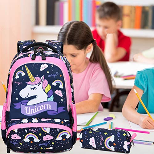 Mochila Unicornio Niña Mochila Infantil niña Mochilas Escolares Mochila Estudiantes Bolso para Chicas para La Escuela,Viajes,Intemperie (Rosa)