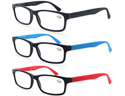 MODFANS Pack de 3 Gafas de Lectura 1.0/Gafas para Presbicia Hombres/Mujeres,Buena Vision Ligeras Comodas,Vista de Cerca/Vista Cansada,Colores Negro-Rojo-Azul