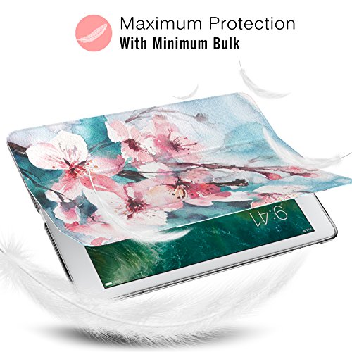 MoKo Funda para 2018/2017 iPad 9.7 6th/5th Generation - Ultra Slim Función de Soporte Protectora Plegable Smart Cover Trasera Transparente Durable - Flor de melocotón (Auto Sueño/Estela)