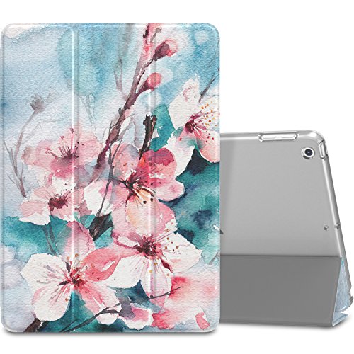 MoKo Funda para 2018/2017 iPad 9.7 6th/5th Generation - Ultra Slim Función de Soporte Protectora Plegable Smart Cover Trasera Transparente Durable - Flor de melocotón (Auto Sueño/Estela)