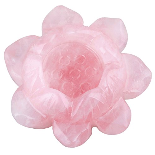 Mookaitedecor - Portavelas de cristal curativo, diseño de flor de loto, cuarzo rosa, Rosa