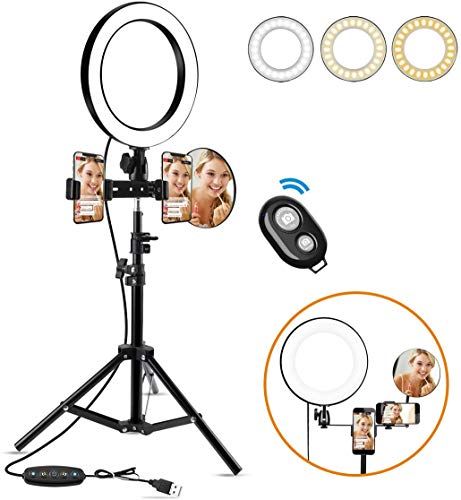 Morpilot LED Ring Light con Soporte para trípode, 10 Pulgadas de luz Regulable Ring, 5 Colores, 2 Soporte para teléfono, Youtube, Tiktok, transmisión en Vivo, Maquillaje